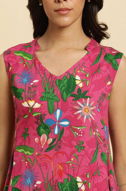 Pink Floral Printed Sleeveless Kurta & Pants Co-Ord Set - Image 3