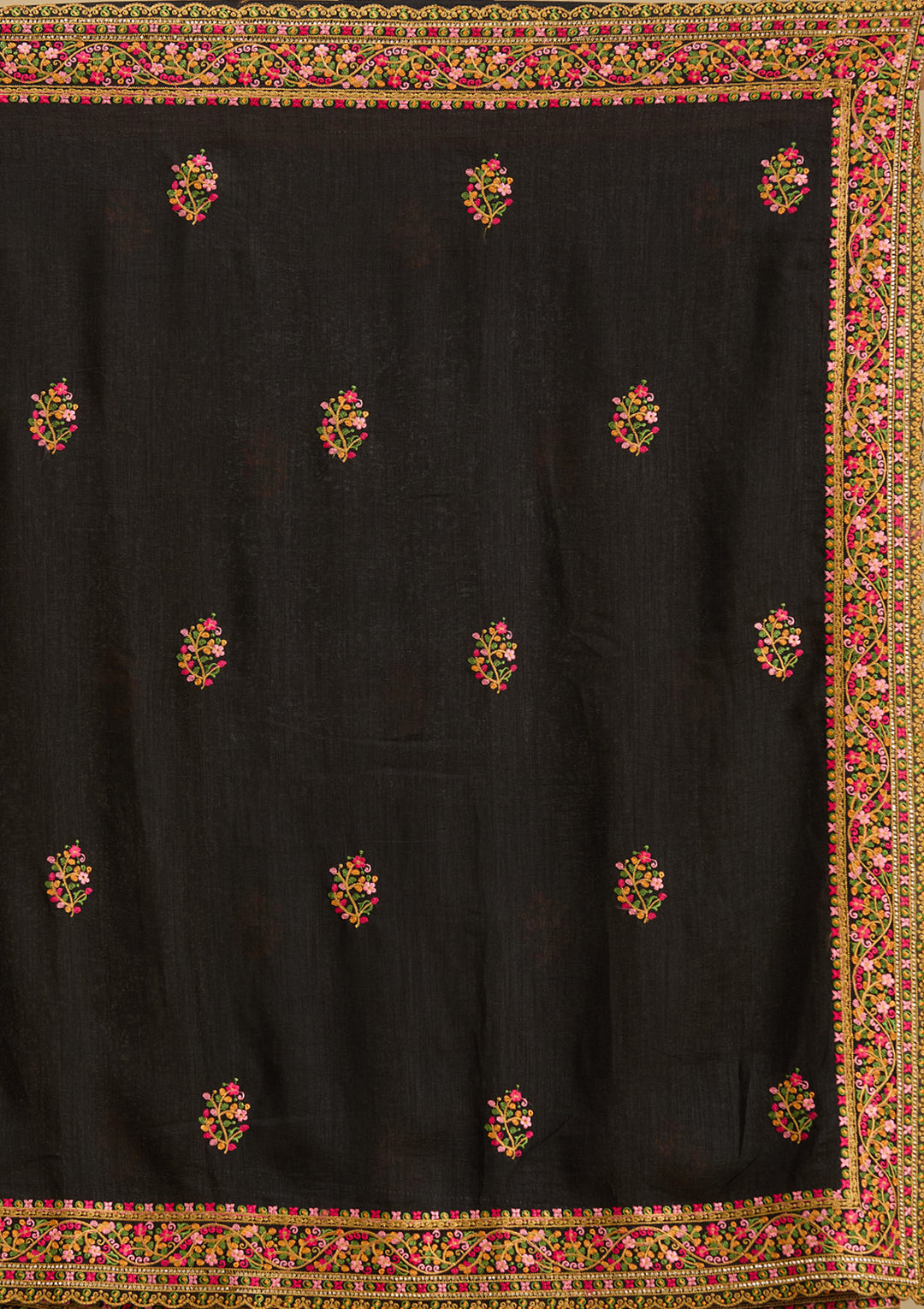 Black Kashmiri Soft Raw Silk Saree - Image 4