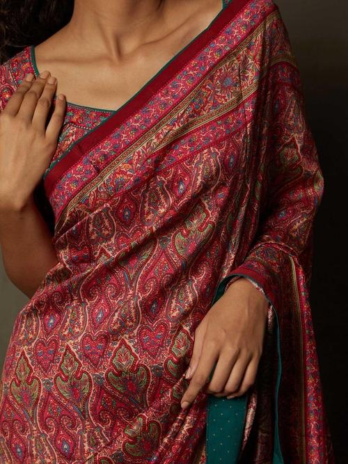 Pink & Beige Shereen Saree With Unstitched Blouse - Image 2