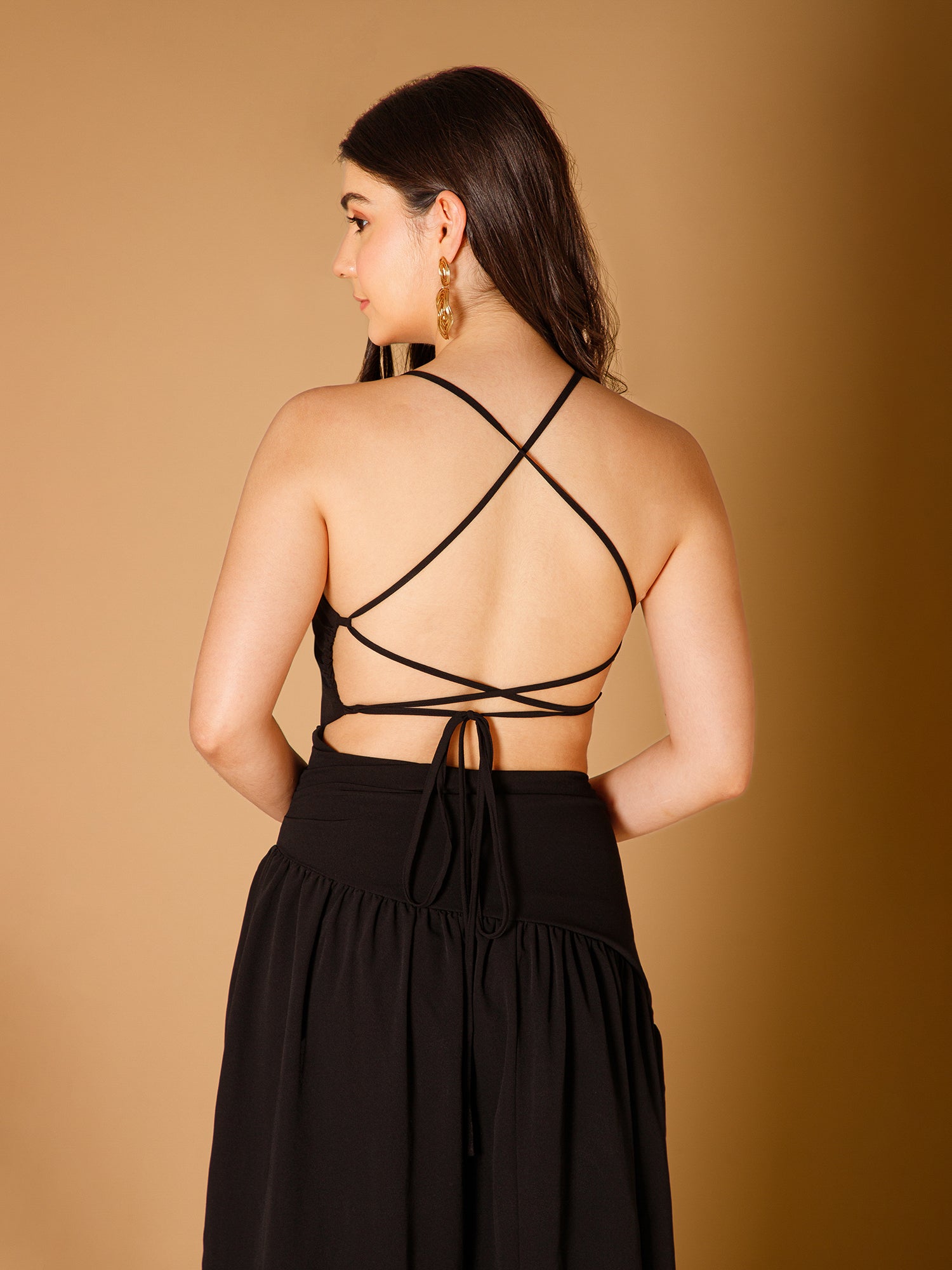Black Solid Shoulder Straps Flared Sexy Maxi Dress - Image 5