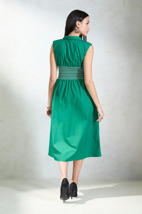 Gazelle 100% Cotton Waist Smocked Midi Dress - Image 4