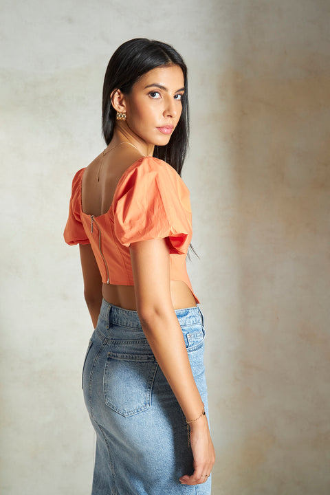 Ambreal 100% Cotton Corset Top With Puff Sleeves - Image 3